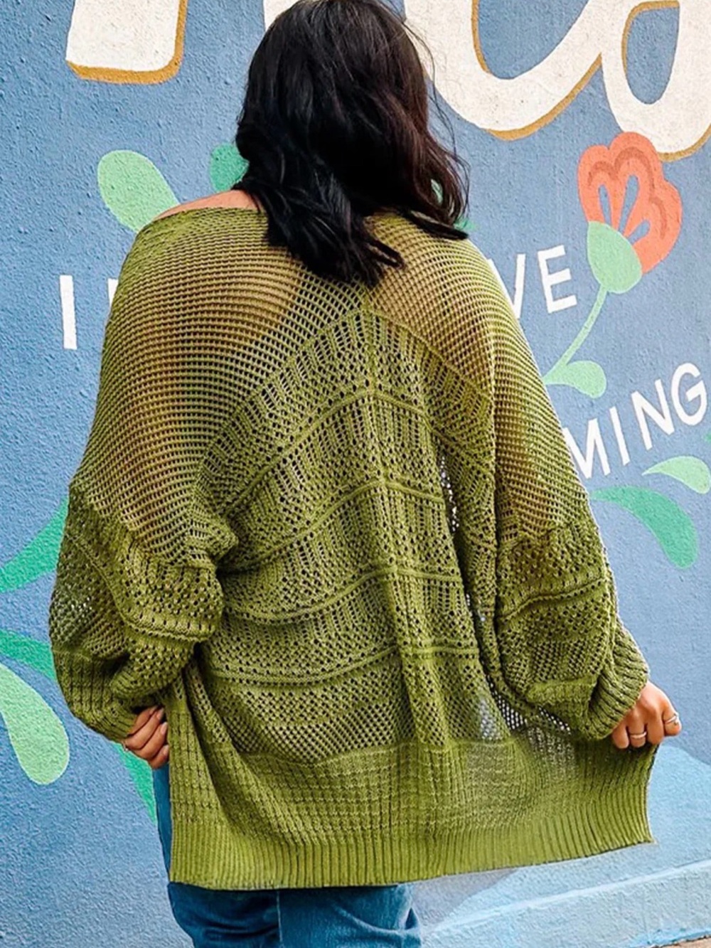 Women's Unbranded Olive Green Open Knit Cardigan Sweater One Size
